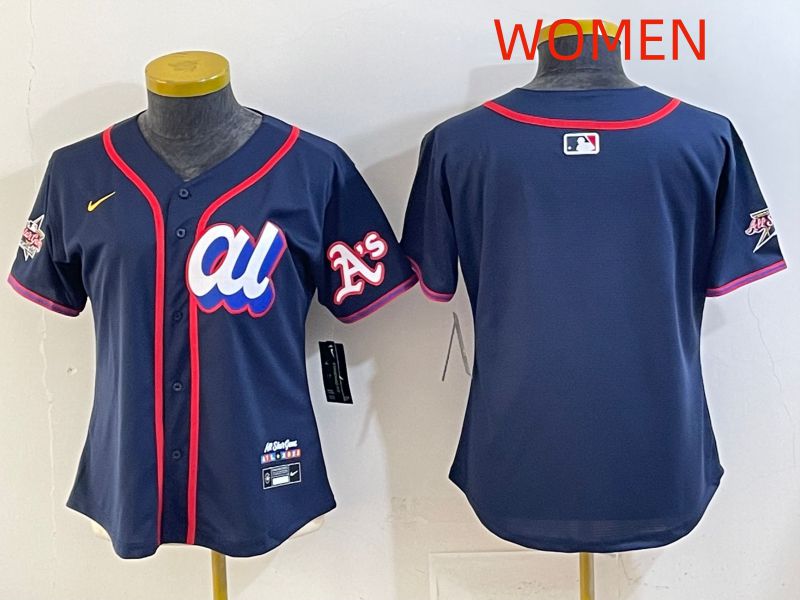 Women 2025 Oakland Athletics Blank Drak Blue All star Nike MLB Jersey style 01